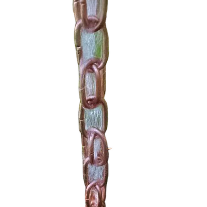Double link copper rain chain sold in 8ft sections. Extra link inset for superior water flow. Pure solid copper. Natural patina. Contractor DIY. Damascus OR.