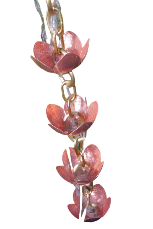 Pink Lotus Rain Chain Copper Decorative Downspout 8.5ft Garden Art Rain Catcher Handcrafted