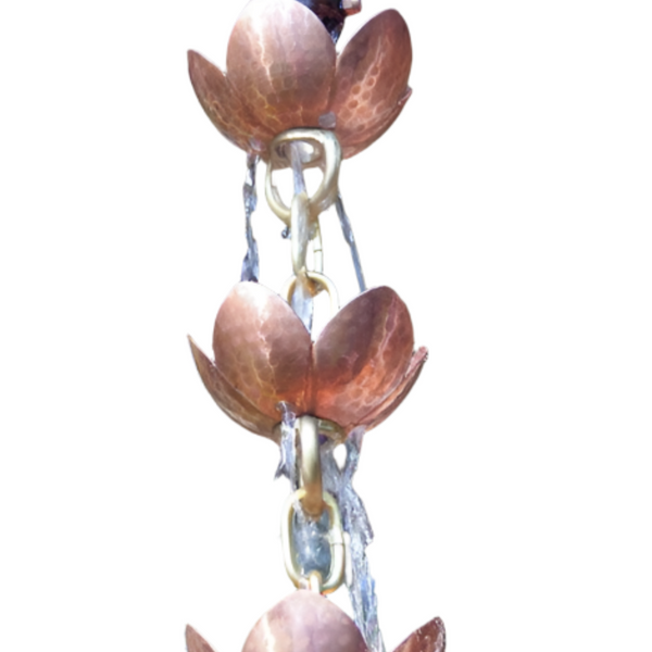 Pink Lotus Rain Chain Copper Decorative Downspout 8.5ft Garden Art Rain Catcher Handcrafted