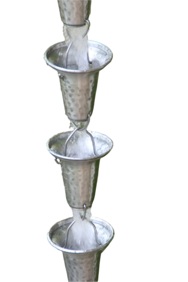 Simple Spotted Bell Cup Rain Chain Professional Grade Hammered Design Downspout Alternative