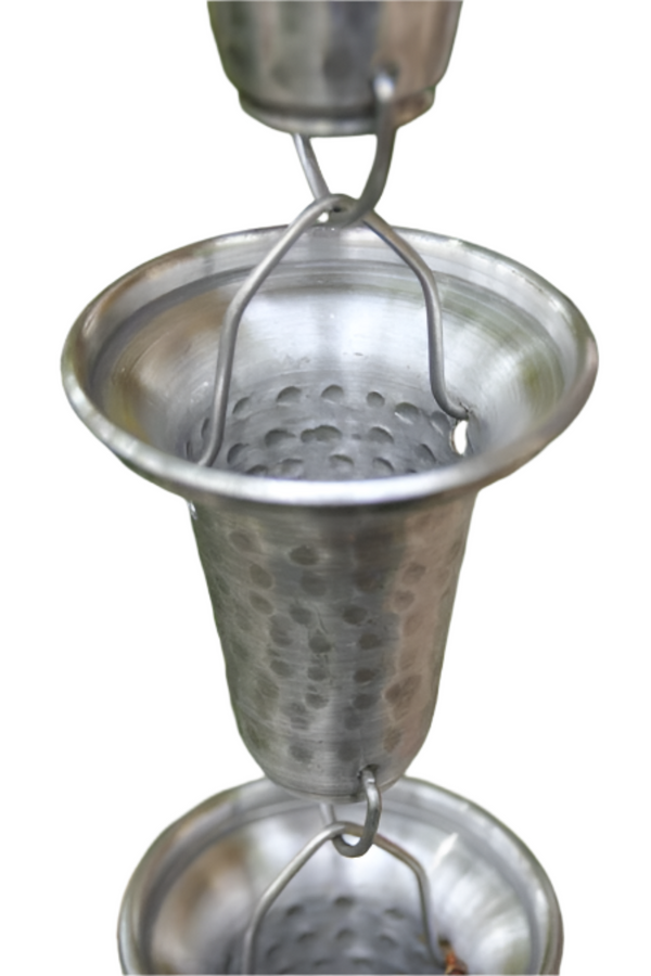 Simple Spotted Bell Cup Rain Chain Professional Grade Hammered Design Downspout Alternative