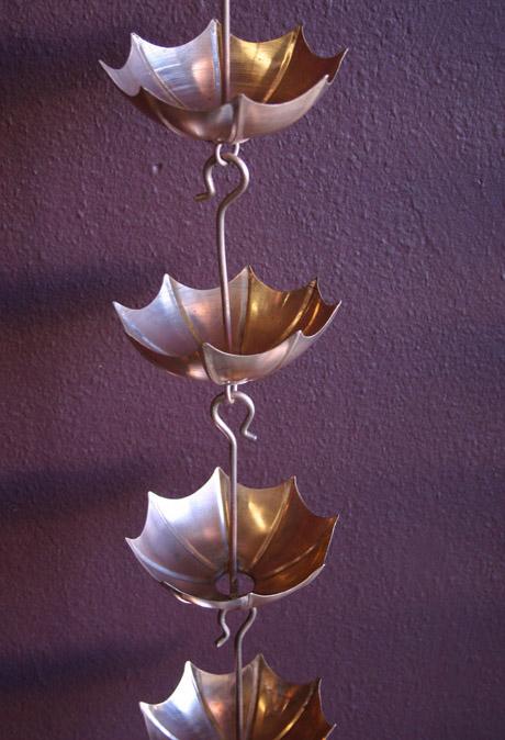 Stacked umbrella copper rain chain 8ft sections with 18 cups. Pure copper 4-1/2" x 2-1/8". Tiered cascade design. Contractor and DIY. Damascus OR local pickup.