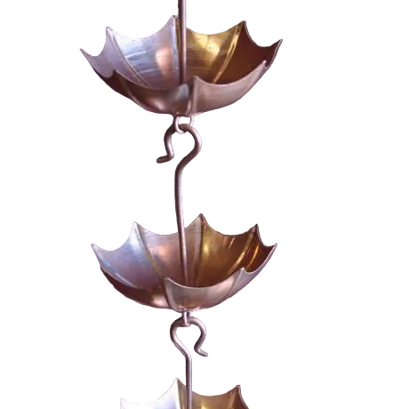 Stacked umbrella copper rain chain 8ft sections with 18 cups. Pure copper 4-1/2" x 2-1/8". Tiered cascade design. Contractor and DIY. Damascus OR local pickup.