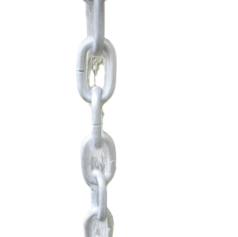 Close-up of a standard link rain chain with a silver finish.