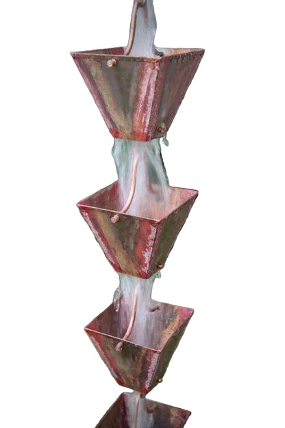 Traditional Aged Square Copper Rain Chain 8ft (19 Cups) | Damascus OR