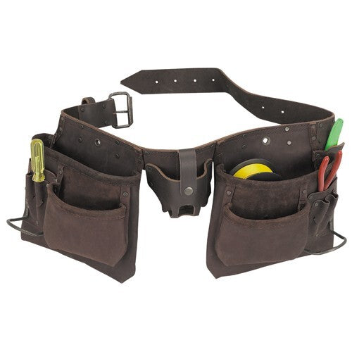Voyager 12-pocket brown leather tool belt dual pouches gutter installer contractor pouch padded belt Damascus Oregon GutterAll