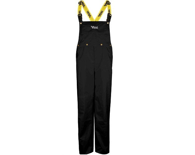 Viking Wear black waterproof rain bib overalls yellow suspenders gutter installer work pants Damascus Oregon GutterAll