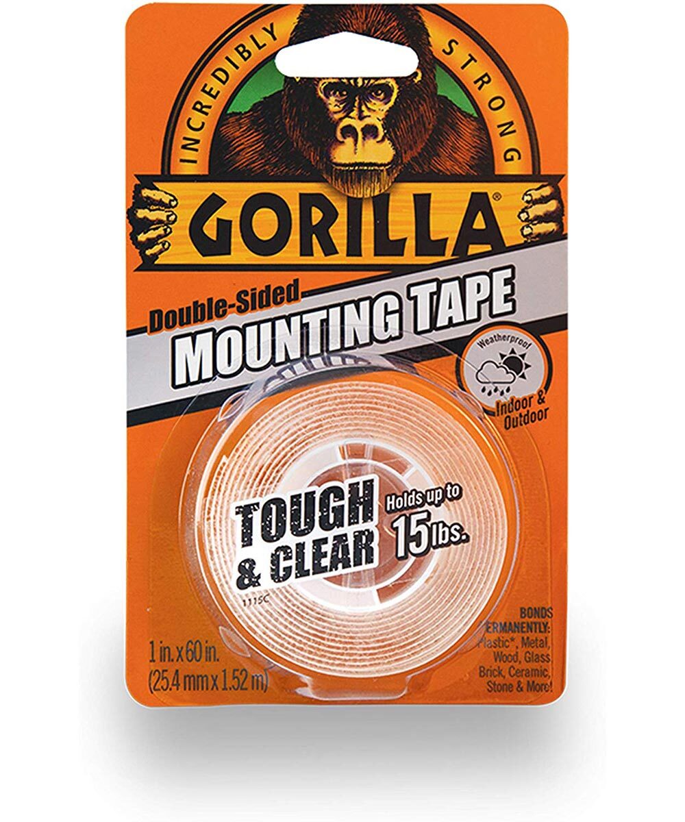 Gorilla Tough Clear double-sided mounting tape 1 inch x 60 inch weatherproof 15 pound hold crystal clear adhesive GutterAll Damascus Oregon