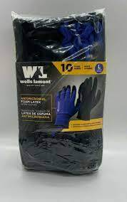 Wells Lamont antimicrobial foam latex work gloves 10 pair pack size Large blue palm coating black knit liner contractor bulk GutterAll Damascus Oregon