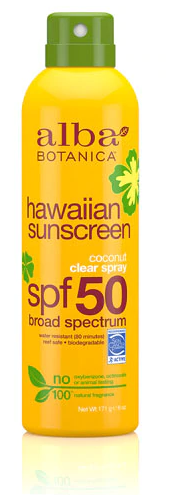 Alba Botanica SPF 50 Hawaiian sunscreen coconut clear spray 6oz contractor sun protection Damascus Oregon GutterAll