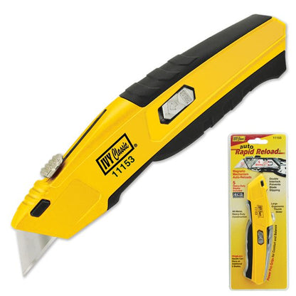 Ivy utility knife professional retractable blade yellow black metal tip ergonomic handle cutting tool contractor grade safe retraction mechanism