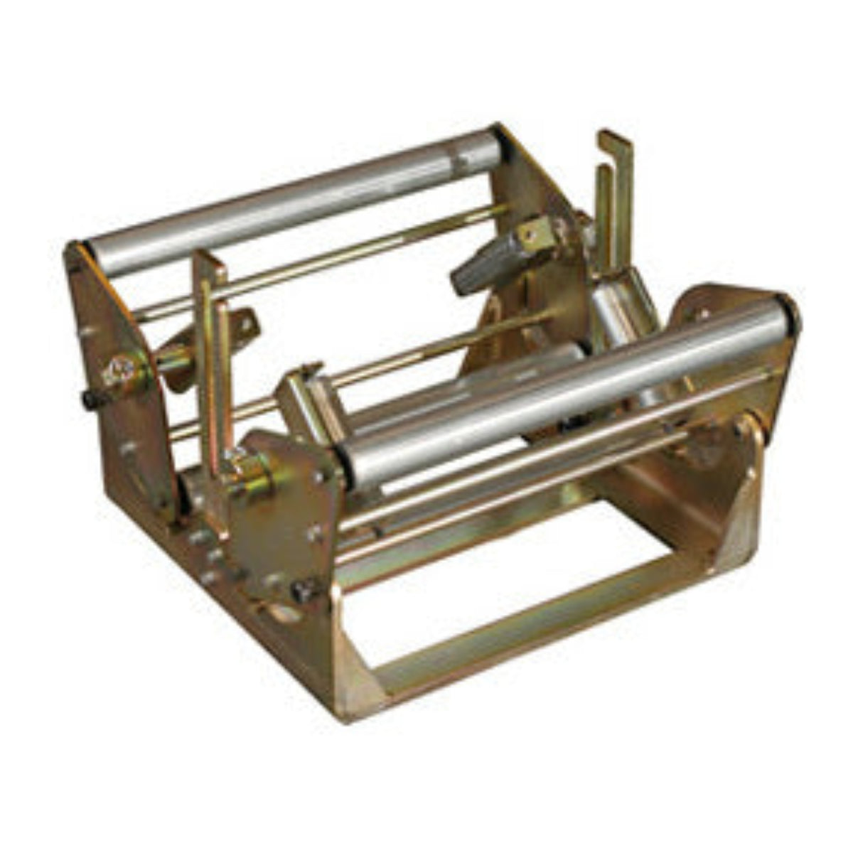 Coil cradle holder dispenser zinc-plated steel frame dual roller design for aluminum gutter coil stock seamless gutter fabrication GutterAll Damascus Oregon
