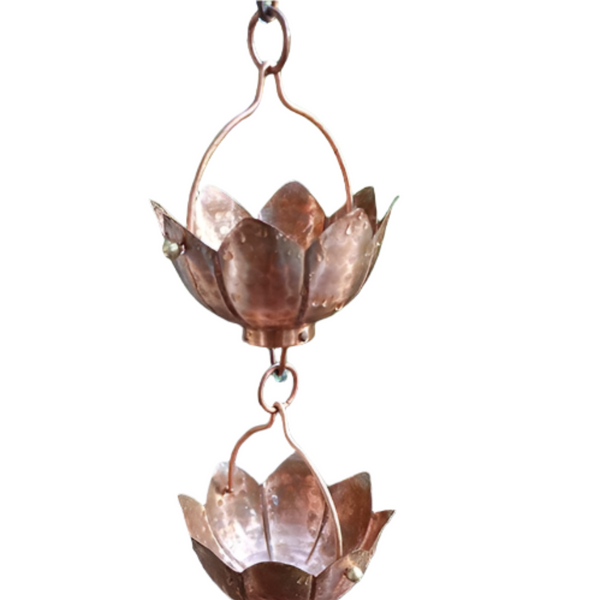 Lotus Flower Rain Chain Copper Hammered Decorative Downspout Garden Art Water Feature