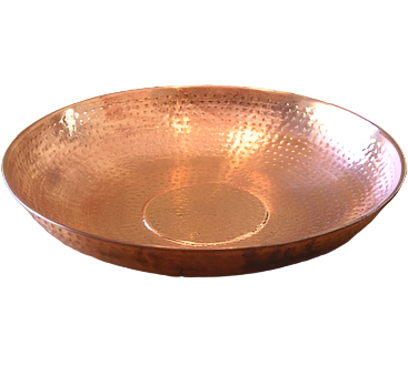 Handcrafted copper dotted dish rain chain bowl with hammered texture.