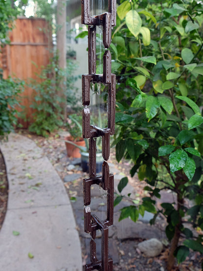 Rectangular C-link aluminum rain chain 8ft sections with 32 links. Black or Bronze powder coat. 2-1/4" x 4". Kit included. Contractor and DIY. Damascus OR.