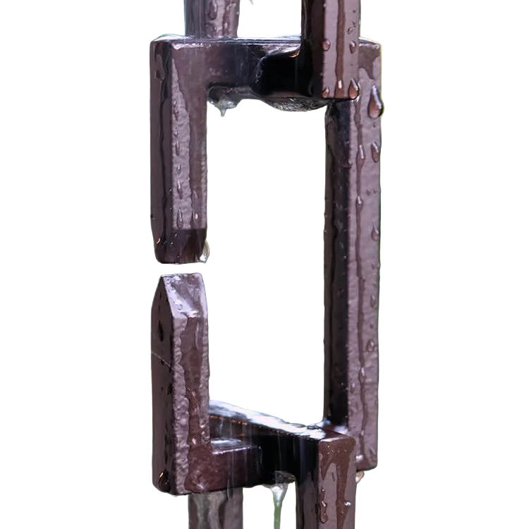 Rectangular C-link aluminum rain chain 8ft sections with 32 links. Black or Bronze powder coat. 2-1/4" x 4". Kit included. Contractor and DIY. Damascus OR.