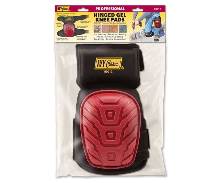 IVY Professional Hinged Gel Knee Pads red gel cushioning with black nylon straps hinged mobility design GutterAll Damascus Oregon