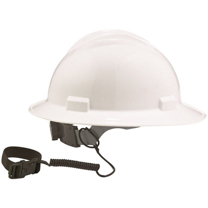 Coiled hard hat lanyard with double lock buckle for contractor safety GutterAll Damascus Oregon
