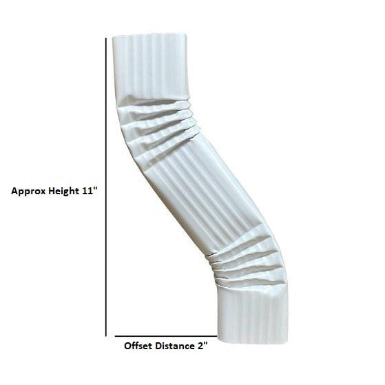 2x3 aluminum double B offset downspout elbow 2 inch clearance 11 inch height white corrugated S-bend gutter fitting obstacle navigation pre-assembled professional grade .019 gauge - GutterAll Damascus Oregon