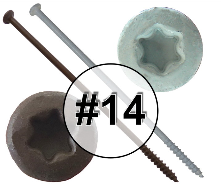 7 inch #14 star drive gutter screws in white and brown ceramic finishes
