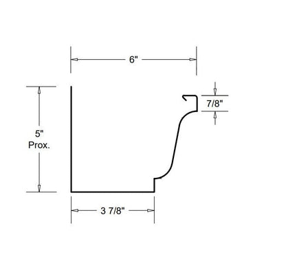 GutterAll.com Technical diagram of 6-inch K-Style gutter dimensions