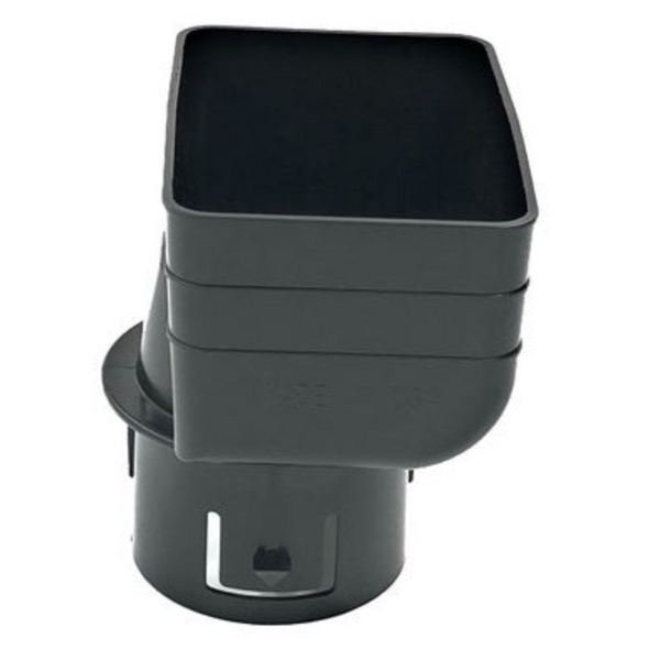 Professional-grade black vinyl downspout reducer, 2x3 to 3 inches.