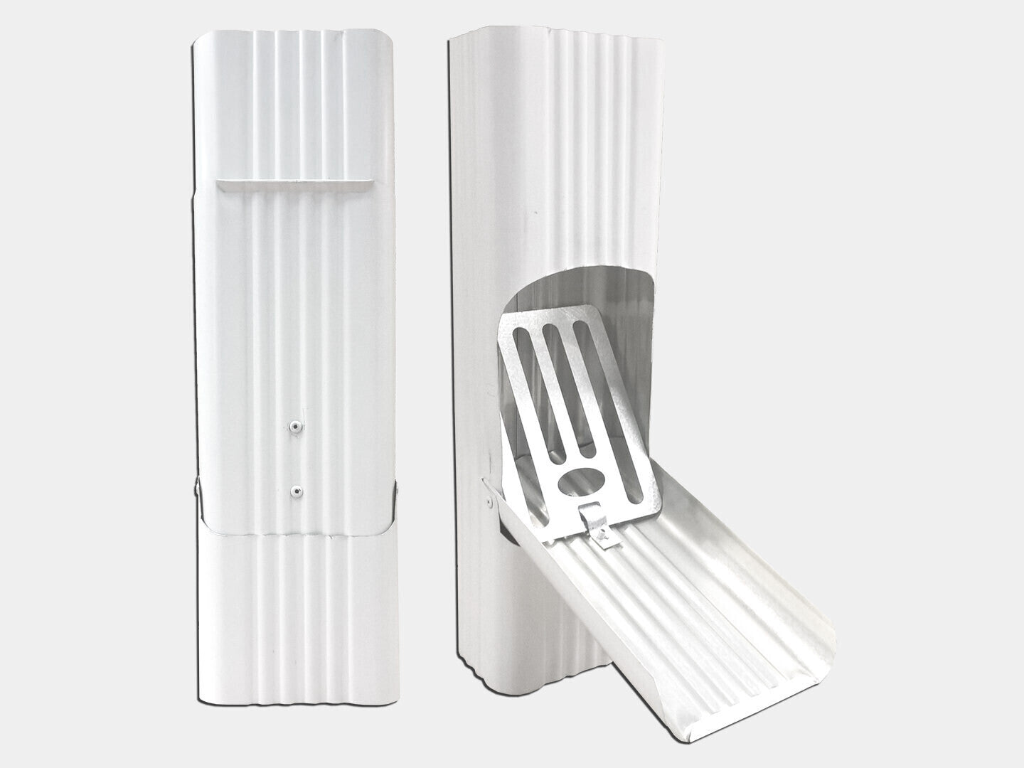 3x4 corrugated aluminum downspout cleanout hinged access door slotted design debris removal GutterAll Damascus Oregon