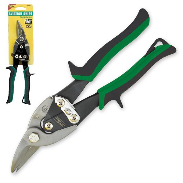 10 in right cut aviation snips with green handles GutterAll Damascus Oregon