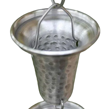 Simple spotted bell aluminum rain chain 8ft sections with 20 cups. Lightweight 3-1/4" x 3-3/8". Budget-friendly. Contractor and DIY. Damascus OR local pickup.