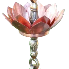Water Lily Copper Rain Chain with Brass Links | 8 ft