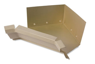 professional 5-inch K-style inside valley miter aluminum gutter corner beige tan finish precision-engineered leak-free installation portland oregon damascus