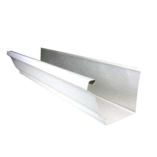 6-inch K-Style seamless aluminum rain gutter in white, showcasing sleek profile and professional-grade construction.