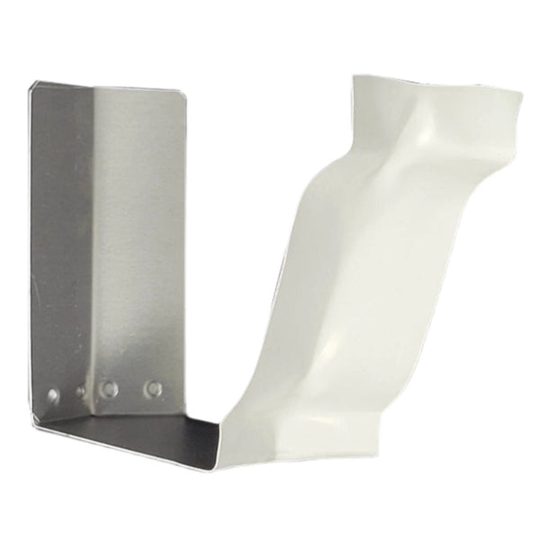 Professional 7K 45 degree bay miter corner showing aluminum construction with mounting holes for K-style gutter systems bay window installation