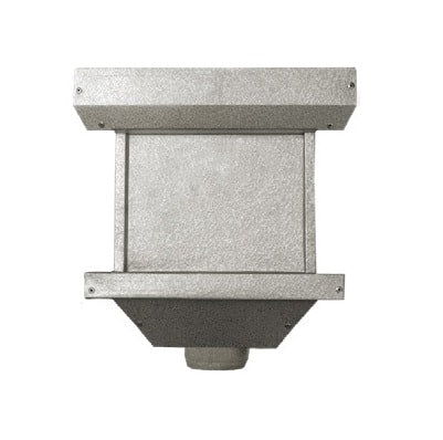 Textured silver aluminum decorative gutter collection box with conductor head for 3/4-inch downspouts.