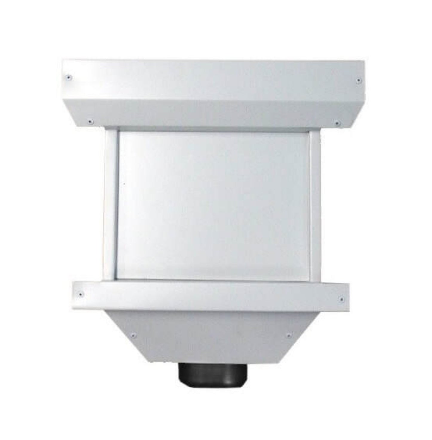 White aluminum decorative gutter collection box with conductor head for 3/4-inch downspouts.