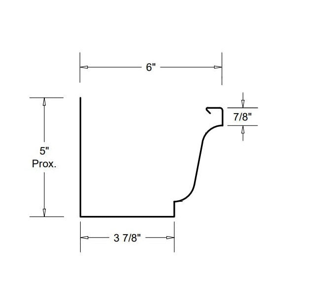 GutterAll.com Diagram of 6-inch K-style gutter dimensions