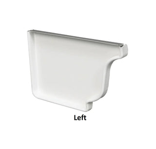Left aluminum 4K style end cap in white, 30-degree design for gutters.