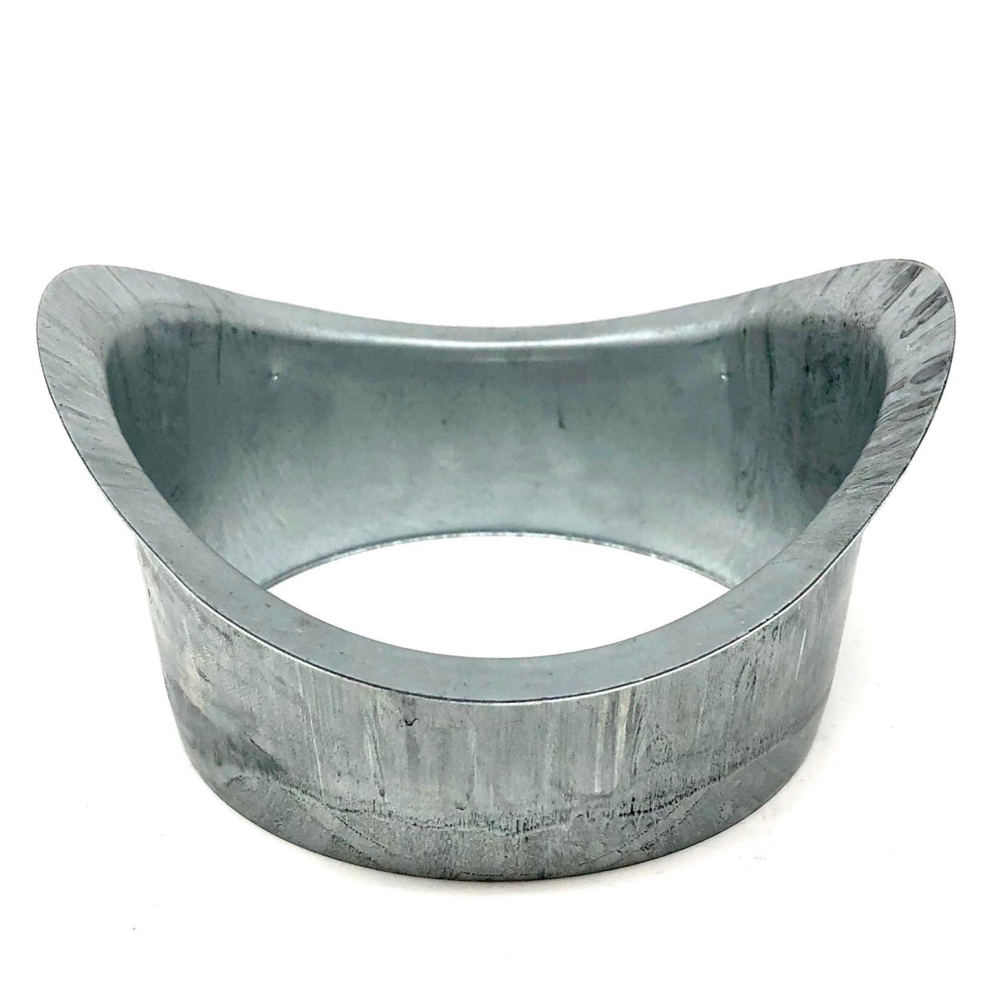 4-inch half round aluminum gutter outlet for downspout connection.