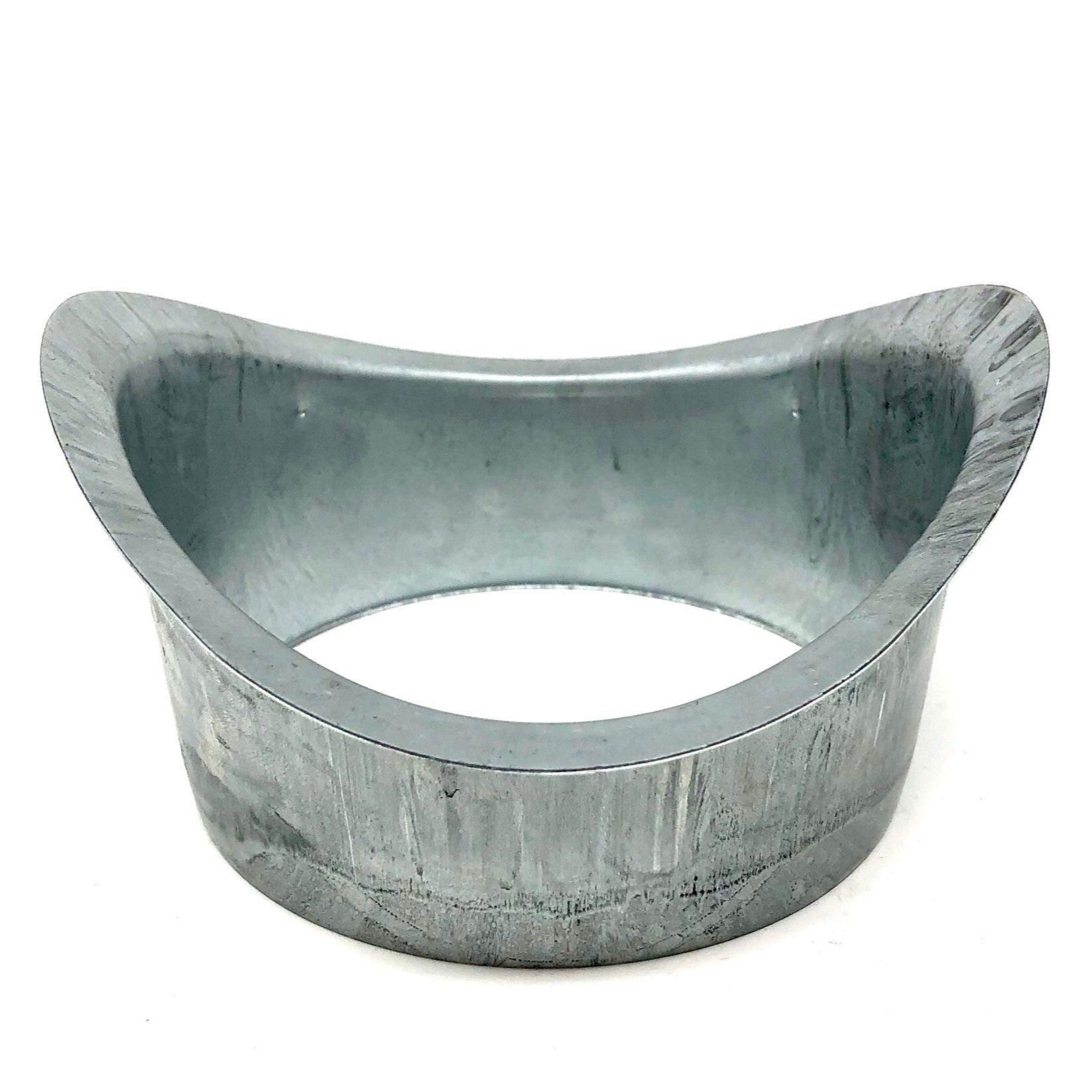 4-inch half round aluminum gutter outlet for downspout connection.