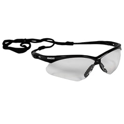 Kleenguard Nemesis safety glasses with black frame and clear lenses.