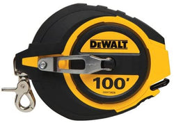 DeWalt 100' tape measure with sturdy construction and convenient clip.