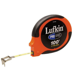 Lufkin Pro Series 100' tape measure with durable design and 3:1 gear ratio.