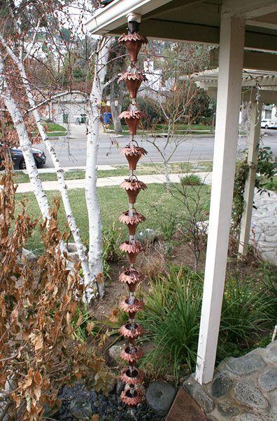 Bees on Sunflower Copper Rain Chain. Sculptural sunflower cups with 3D bee accents. 8ft section. Living patina. V-hook included. Contractor DIY. Damascus OR.