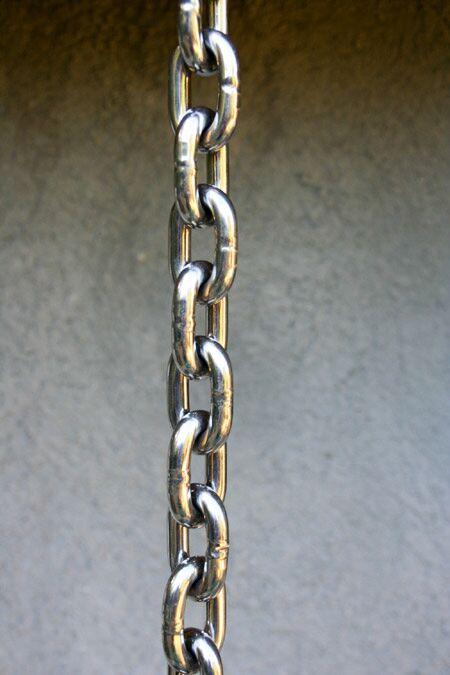 Stainless steel chain with polished finish, ideal for rain chain applications.
