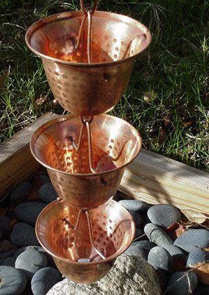 Spotted bell copper rain chain 8 ft section with 23 hammered cups