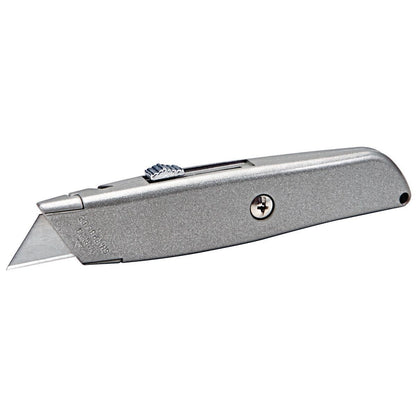 Metal retractable utility knife with exposed blade