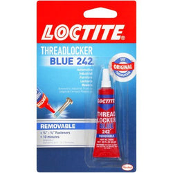 Loctite Threadlocker Blue 242 in red tube, removable adhesive for fasteners.