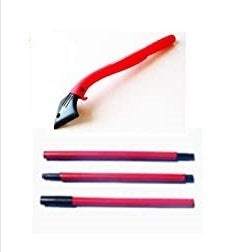 Professional gutter grabber with red extension pole and detachable sections.