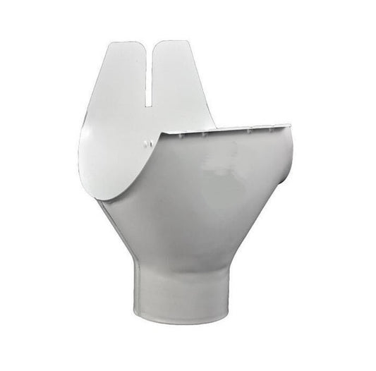 Professional grade half round gutter outlet with star design in white finish.