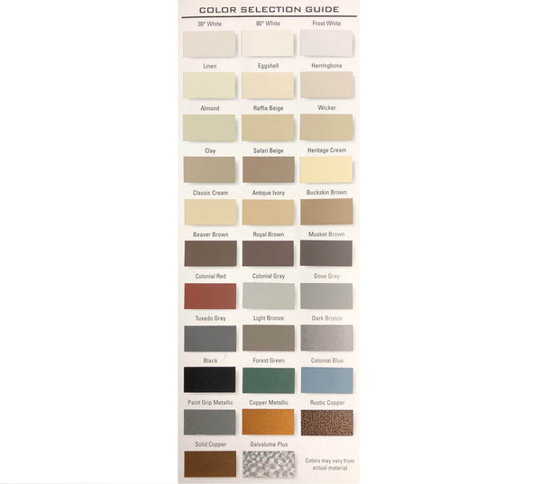 Color Chart Sheet | Comprehensive Gutter and Downspout Options | Gutter All